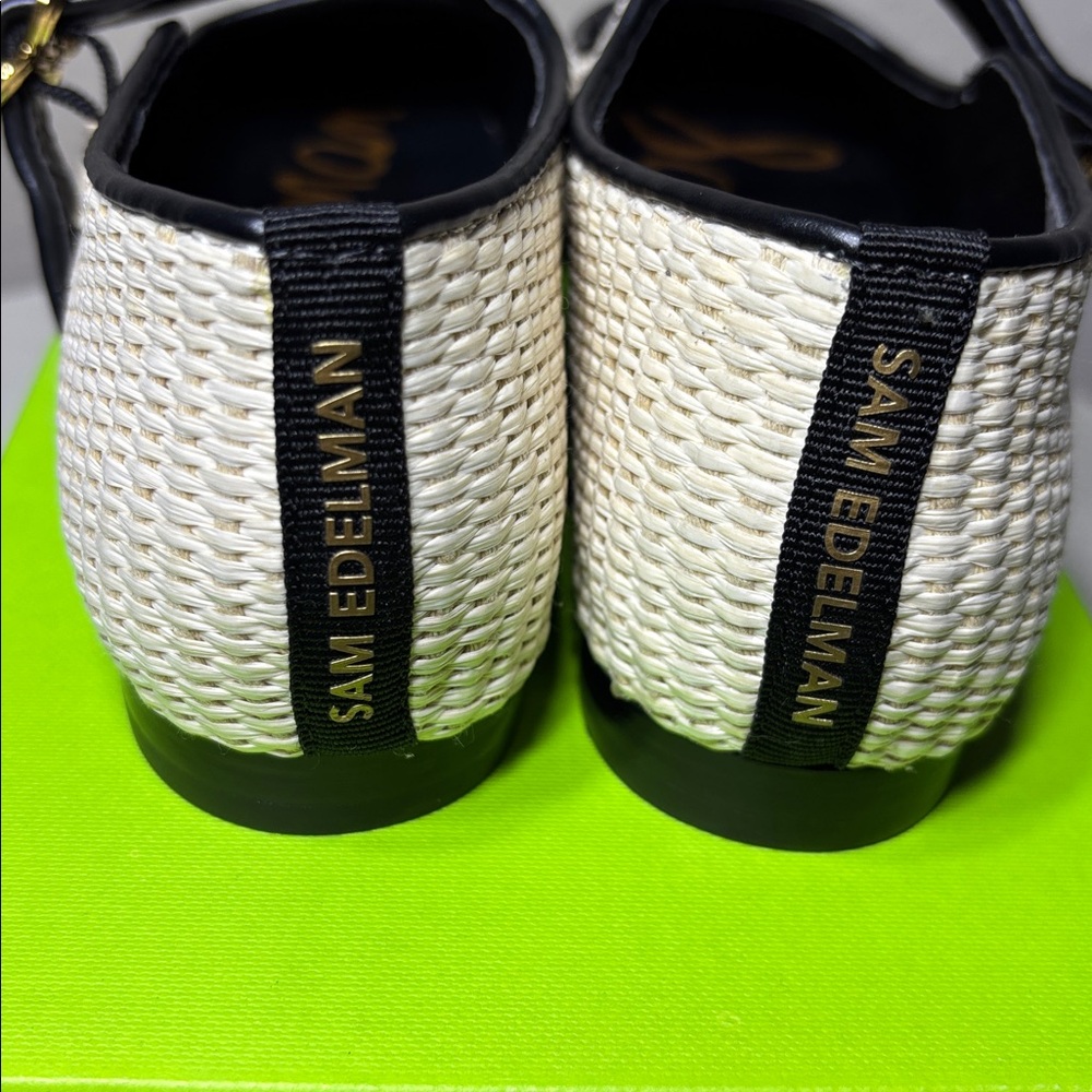 Sam Edelman Michaela Mary Jane Flat - Linen Raffia Ivory Black NIBox Size 8 - Picture 8 of 10
